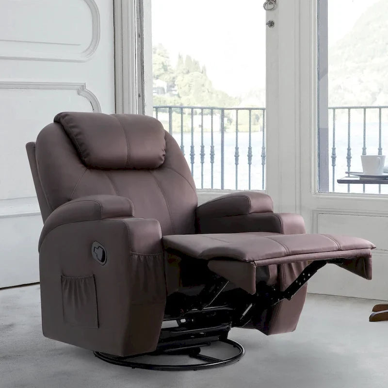 Massage Recliner Chair Swivel Heating Faux Leather Living Room Chair