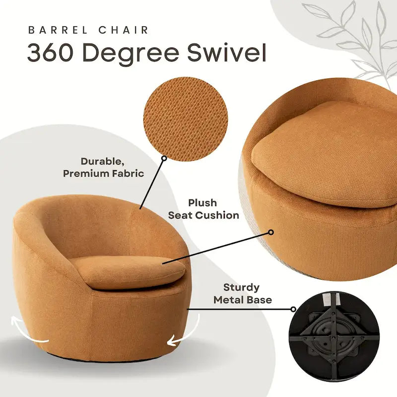 Swivel Barrel Chair - 360掳 Rotation - Boucle Fabric