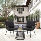 3-Piece Patio Conversation Bistro Set, Outdoor Rattan Furniture Set with Glass Table & 2 Wide Armchairs, Seat Cushions