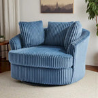 Oversized 43 W Plush Corduroy Recessed Arm Swivel Barrel Chair