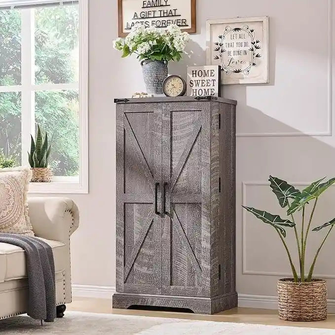 47 Farmhouse Kitchen Pantry, Storage Cabinet with Barn Doors - N/A