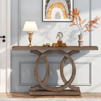 Vintage Console Table with Geometric Base Wooden Hallway Table
