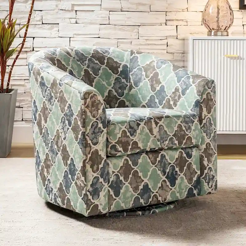 Cuenca Modern Upholstered Barrel Chair with Swivel Base