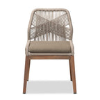 Modern Transitional-Style Rope-Woven Mahogany Dining Chair 鈥?Gray