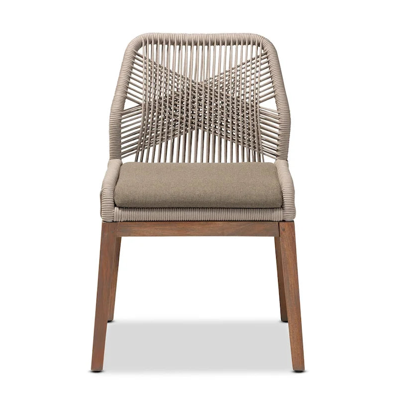 Modern Transitional-Style Rope-Woven Mahogany Dining Chair 鈥?Gray