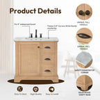 Hervas Bath Vanity with Natural Marble Top without Mirror