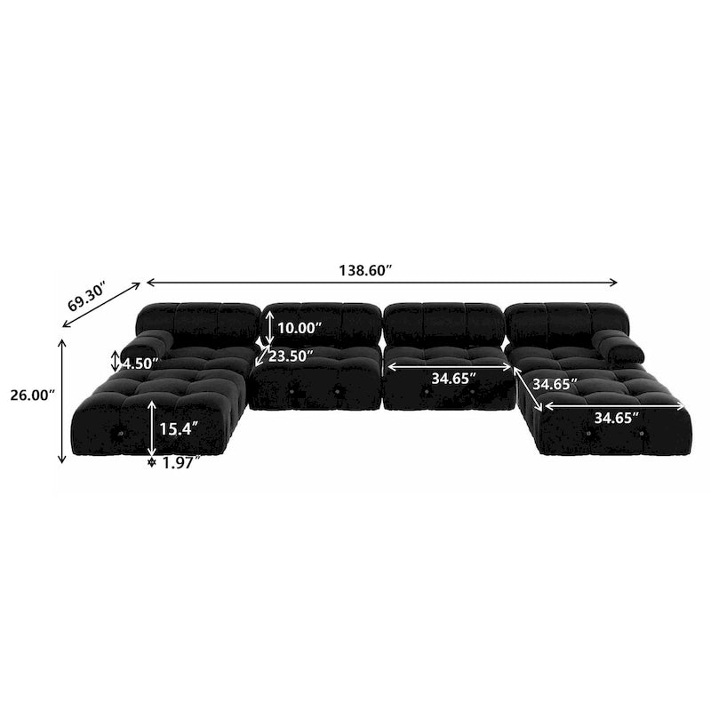 Black Modular Sectional Sofa Velvet Upholstered Sofa