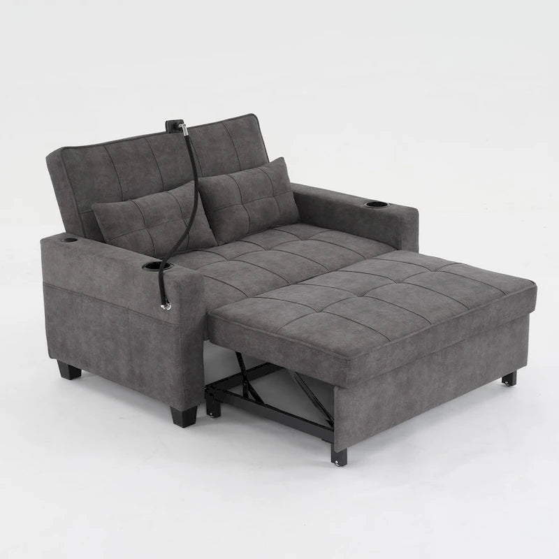 3-in-1 Pull Out Convertible Sleeper Sofa Bed with USB Ports