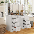 Makeup Vanity w/Tri-Fold Mirror Certified Lighting Glass Top Dresser