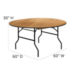 60-inch Round Wood Folding Banquet Table with Finished Top