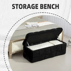 Velvet Upholstered Fabric Storage Ottoman with Safety Hinge, No assembly required