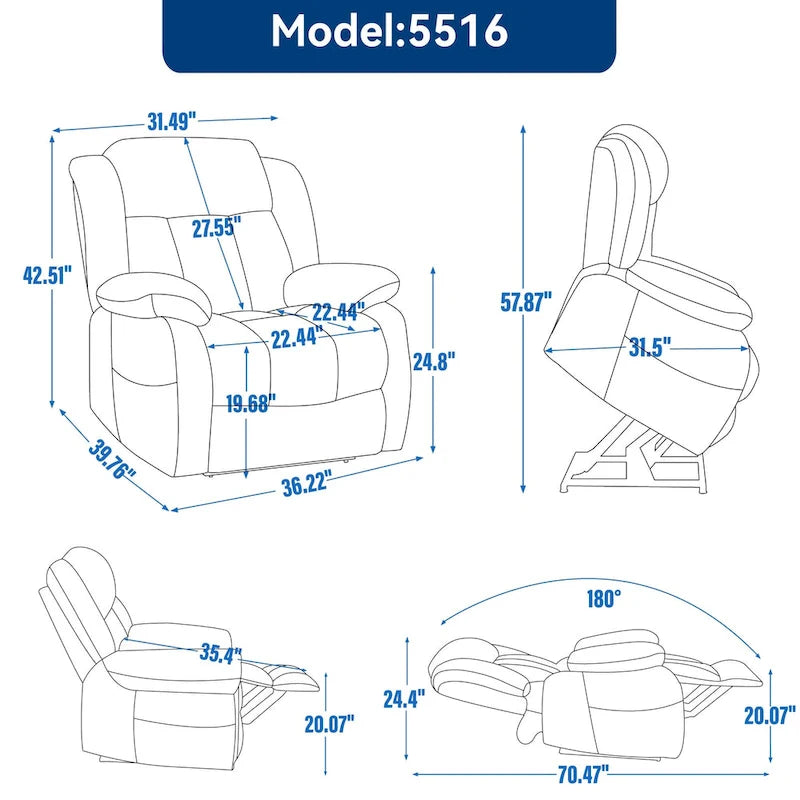Dual Motor Infinite Position Up to 350 LBS Electric Medium size Genuine Leather Brown Power Lift Recliner Chair