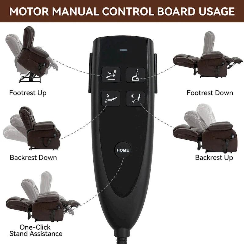Dual Motor Infinite Position Up to 350 LBS Electric Medium size Genuine Leather Brown Power Lift Recliner Chair