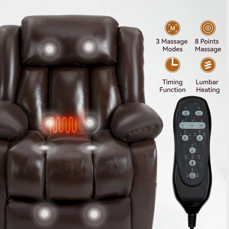 Dual Motor Infinite Position Up to 350 LBS Electric Medium size Genuine Leather Brown Power Lift Recliner Chair