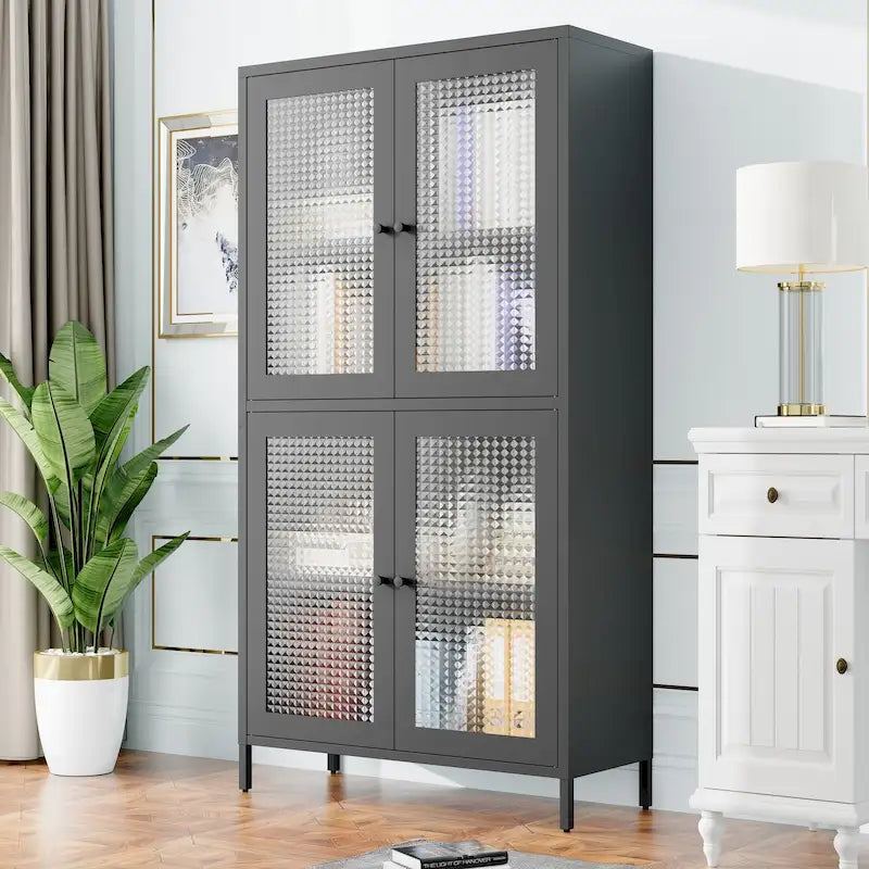 Classic Metal Storage Cabinet Display Cabinet with 4 Glass Doors 4 Shelves Cabinet Bookcase Side Cabinet