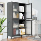 Classic Metal Storage Cabinet Display Cabinet with 4 Glass Doors 4 Shelves Cabinet Bookcase Side Cabinet