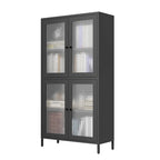 Classic Metal Storage Cabinet Display Cabinet with 4 Glass Doors 4 Shelves Cabinet Bookcase Side Cabinet