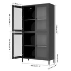 Classic Metal Storage Cabinet Display Cabinet with 4 Glass Doors 4 Shelves Cabinet Bookcase Side Cabinet
