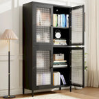 Classic Metal Storage Cabinet Display Cabinet with 4 Glass Doors 4 Shelves Cabinet Bookcase Side Cabinet
