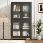 Classic Metal Storage Cabinet Display Cabinet with 4 Glass Doors 4 Shelves Cabinet Bookcase Side Cabinet