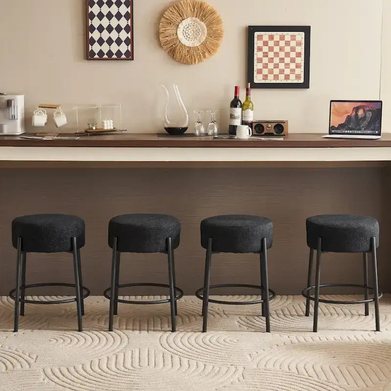 Black Modern 20 Barstools with Sturdy Hardware Support Legs (Set of 2)