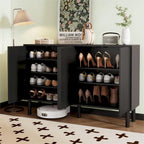 Minimalist Shoe Cabinet with 5 Solid Wood Legs and Fluted Doors