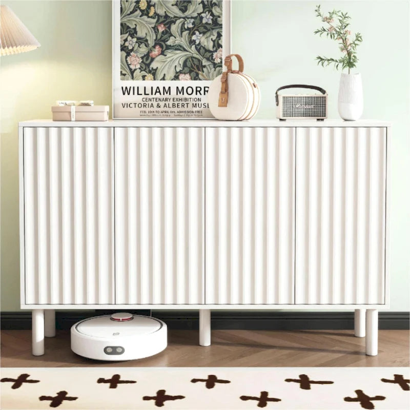 Minimalist Shoe Cabinet with 5 Solid Wood Legs and Fluted Doors