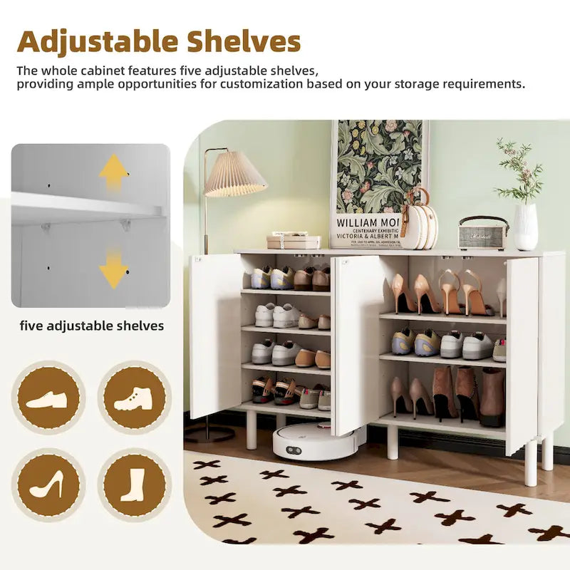 Minimalist Shoe Cabinet with 5 Solid Wood Legs and Fluted Doors