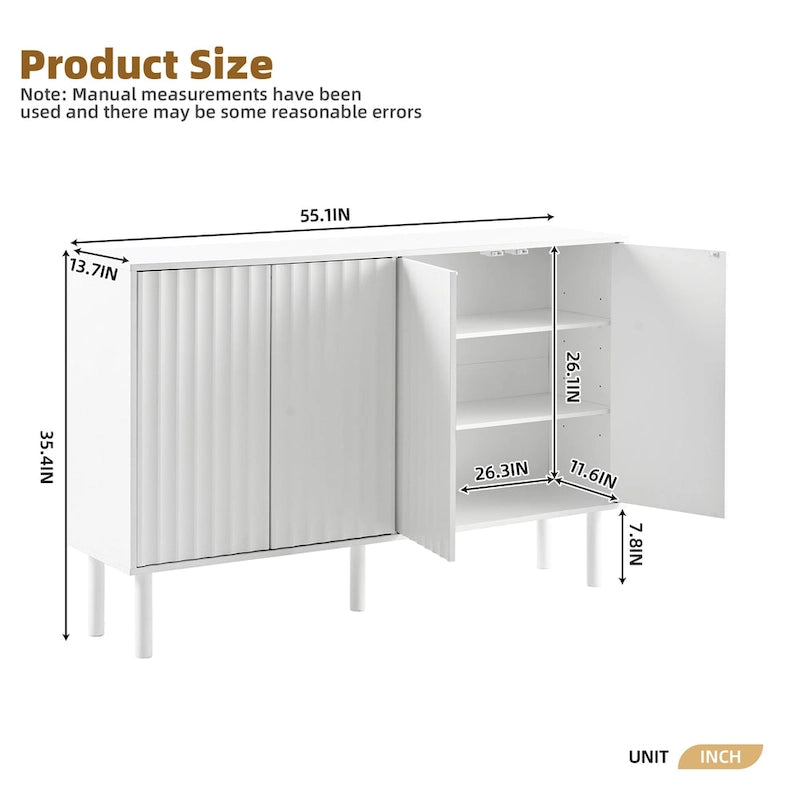 Minimalist Shoe Cabinet with 5 Solid Wood Legs and Fluted Doors