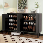 Minimalist Shoe Cabinet with 5 Solid Wood Legs and Fluted Doors
