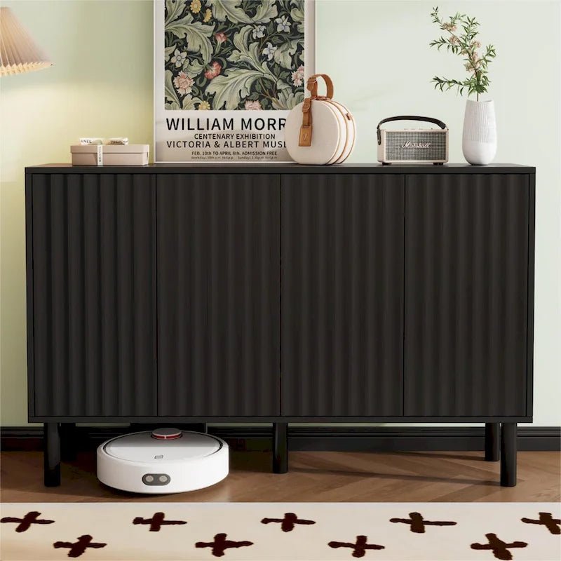 Minimalist Shoe Cabinet with 5 Solid Wood Legs and Fluted Doors