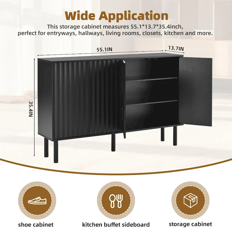 Minimalist Shoe Cabinet with 5 Solid Wood Legs and Fluted Doors