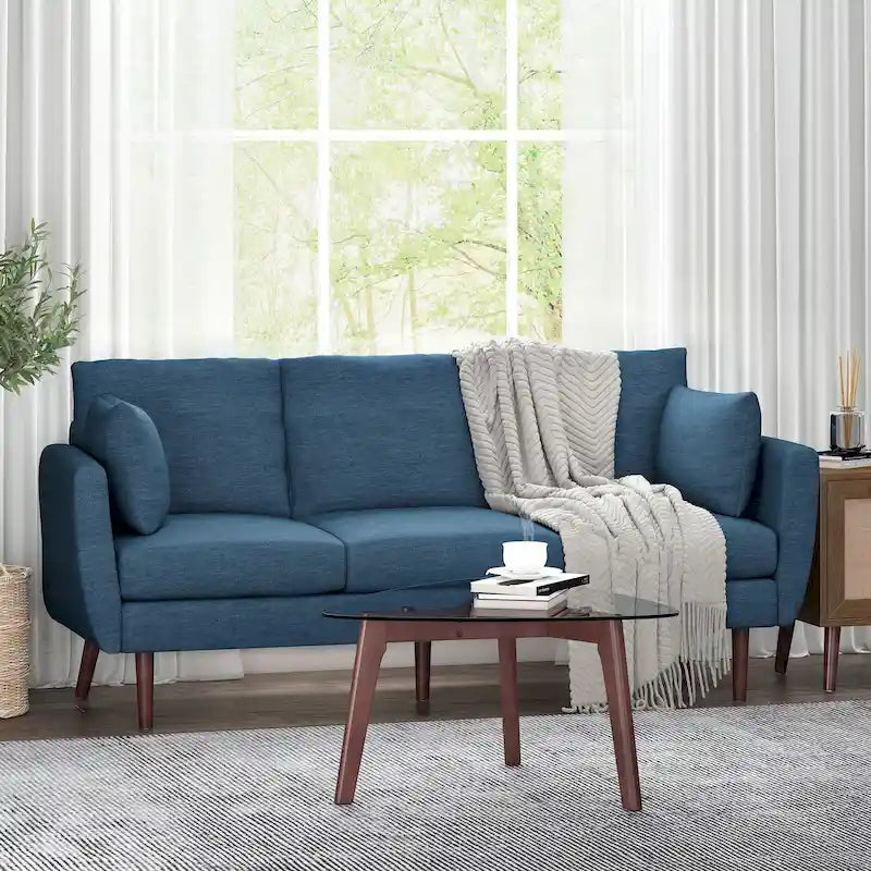 Modern 76.5  3-Seater Sofa with Birchwood Legs and Pillows