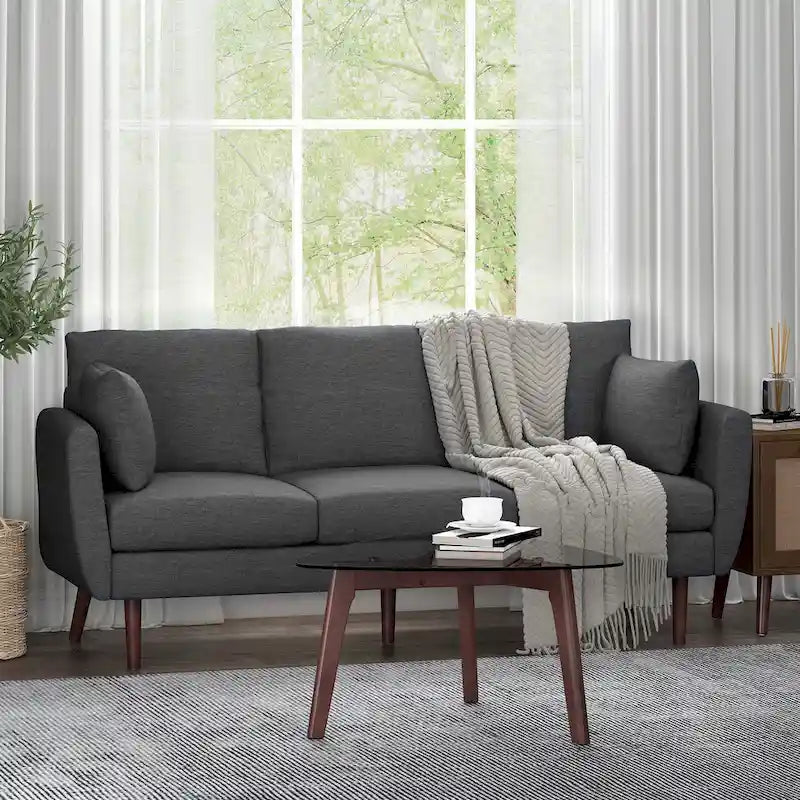 Modern 76.5  3-Seater Sofa with Birchwood Legs and Pillows