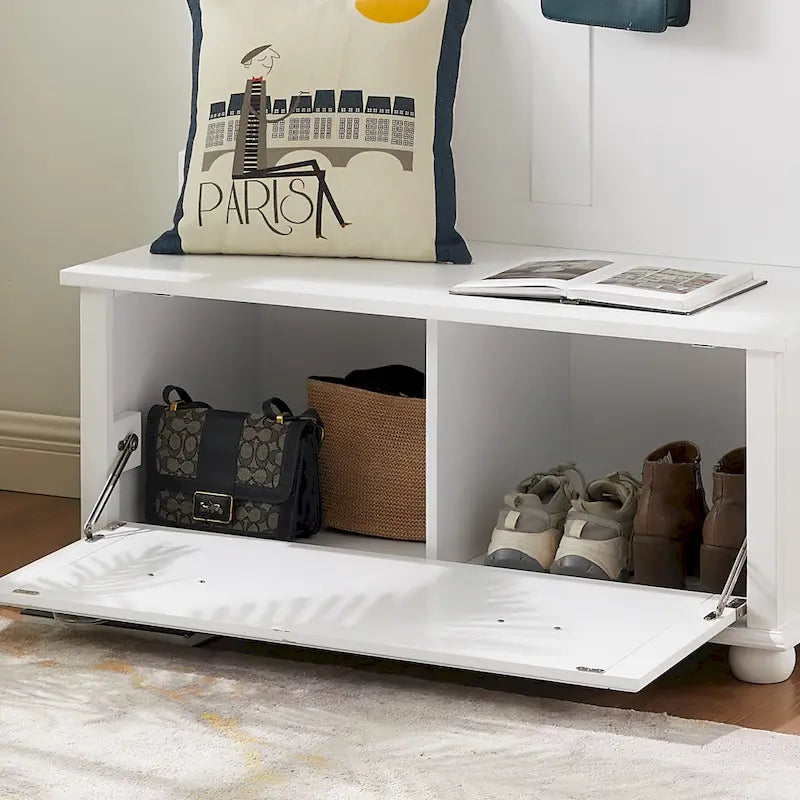 Modern Classic Hall Tree with Shoe Rack Bench and Coat Hooks for Hanging Storage