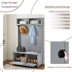 Modern Classic Hall Tree with Shoe Rack Bench and Coat Hooks for Hanging Storage
