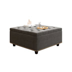 Massive square storage bench, footstool with two storage doors, mid-century modern coffee table for living room, nailhead inlay