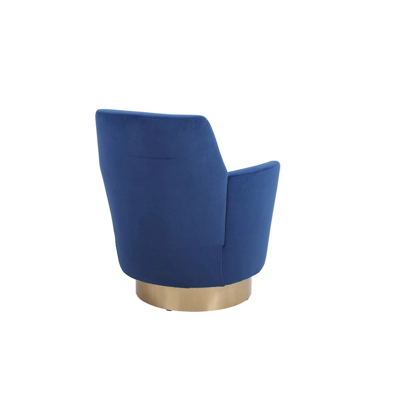Navy Velvet 29.3 Upholstered Swivel Barrel Chair with Stainless Steel Base