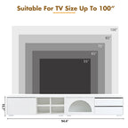Modern TV Stand with Fluted Glass Door for TVs Up to 100, Media Console with Sliding Door & 2 Drawers
