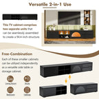 Modern TV Stand with Fluted Glass Door for TVs Up to 100, Media Console with Sliding Door & 2 Drawers