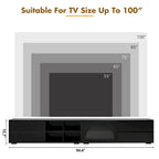 Modern TV Stand with Fluted Glass Door for TVs Up to 100, Media Console with Sliding Door & 2 Drawers