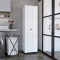 Lake Broom Cabinet Slim-Design Storage Solution with Inner Shelves and Side Broom Hangers White