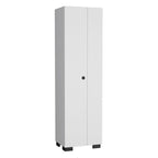 Lake Broom Cabinet Slim-Design Storage Solution with Inner Shelves and Side Broom Hangers White