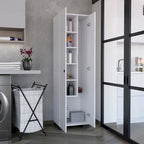 Lake Broom Cabinet Slim-Design Storage Solution with Inner Shelves and Side Broom Hangers White