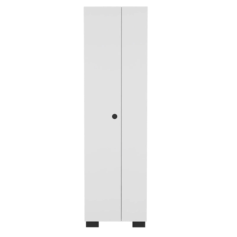 Lake Broom Cabinet Slim-Design Storage Solution with Inner Shelves and Side Broom Hangers White