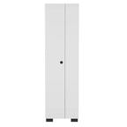 Lake Broom Cabinet Slim-Design Storage Solution with Inner Shelves and Side Broom Hangers White