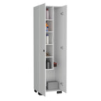 Lake Broom Cabinet Slim-Design Storage Solution with Inner Shelves and Side Broom Hangers White