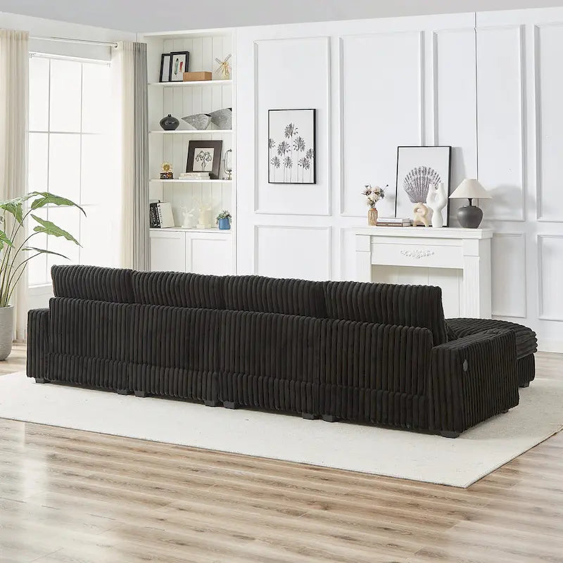 126 W Corduroy Large L-Shaped Sofa With USB Port