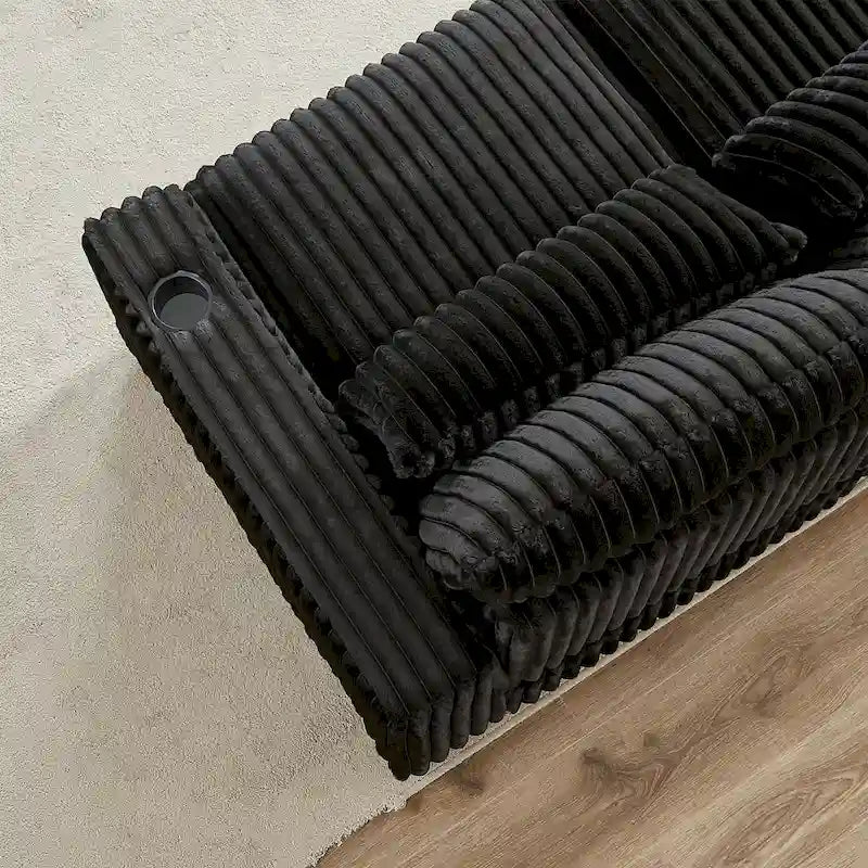 126 W Corduroy Large L-Shaped Sofa With USB Port