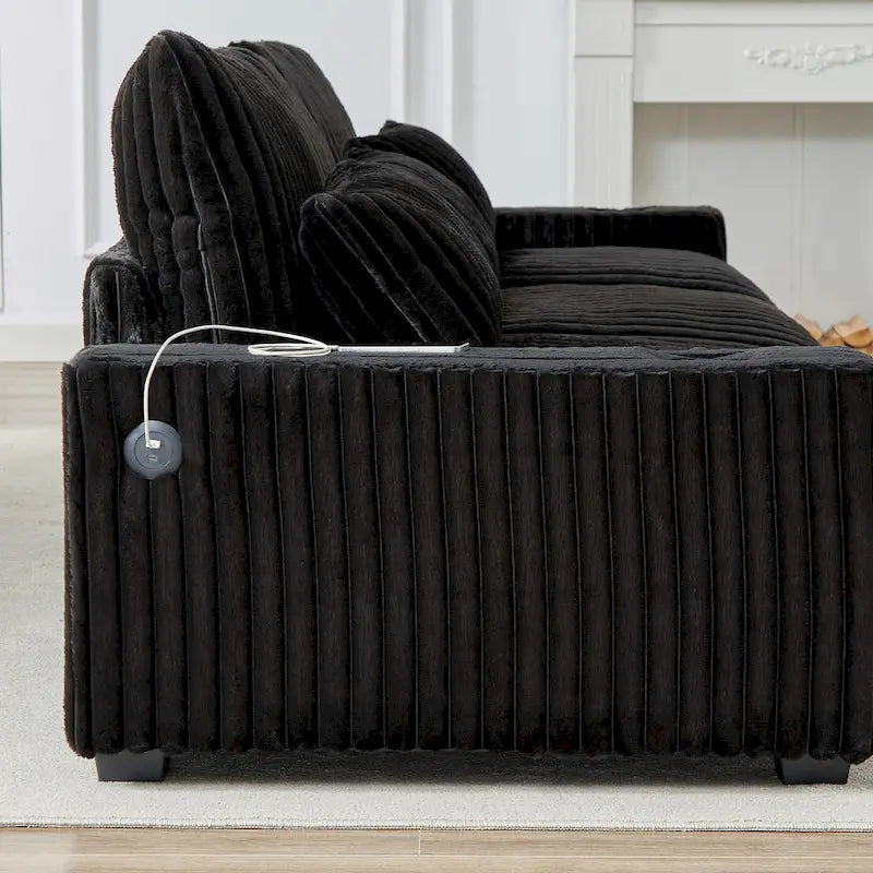 126 W Corduroy Large L-Shaped Sofa With USB Port